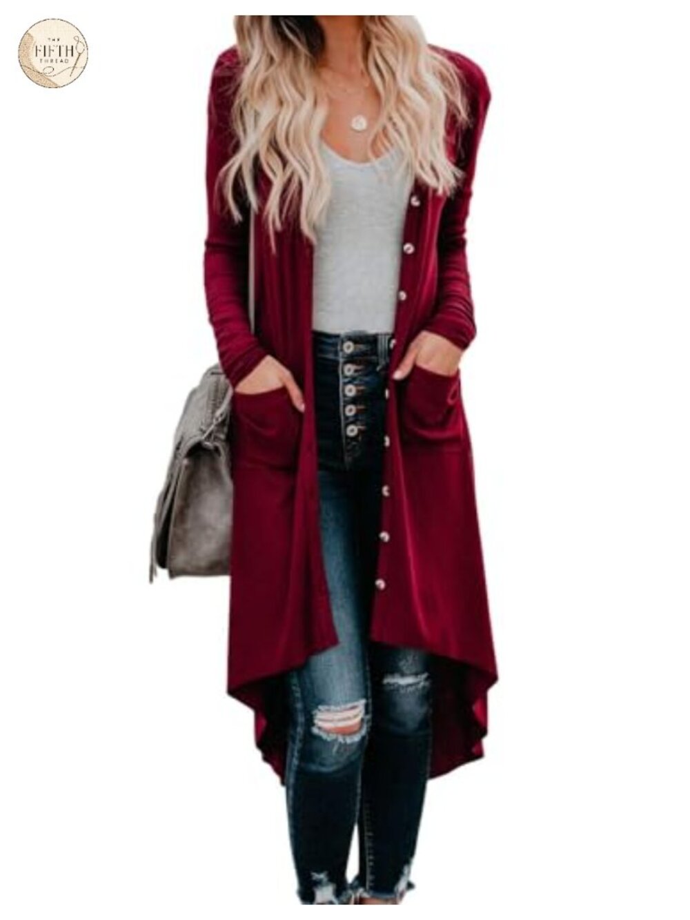 Women's Open Front Button Down High Low Hem Knitted Cardigan